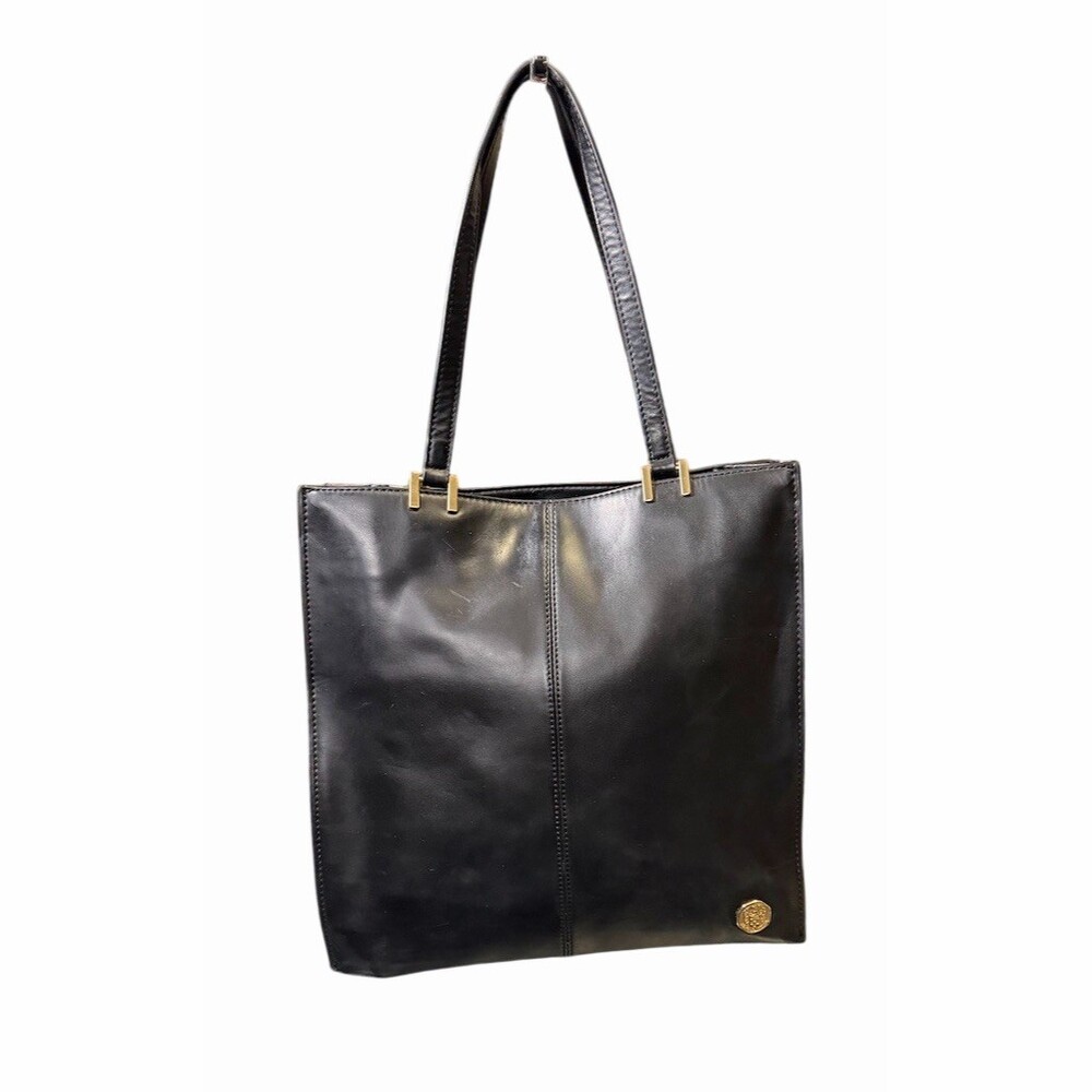 Vince Camuto Black Leather Tote with Gold Accents